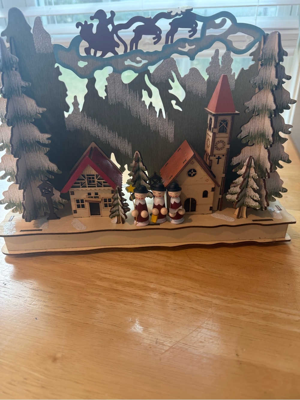 Wooden Light-Up Musical Wooden Bavarian Christmas Village Table Decor 11.5”